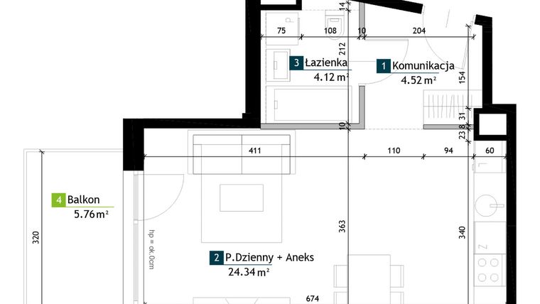 Rzut - Mieszkanie na sprzedaż 1 pokój o powierzchni 32,98 m² - numer AE0306 w Viva Cité 2