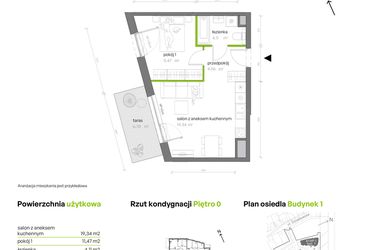 Rzut - Mieszkanie na sprzedaż 2 pokoje o powierzchni 39,48 m² - numer 1.0.M08 w Morska Vita