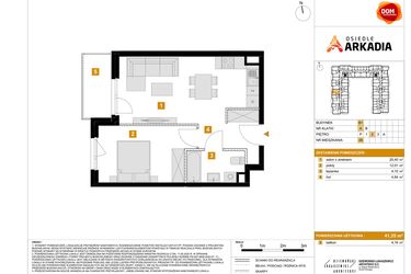 Rzut - Mieszkanie na sprzedaż 2 pokoje o powierzchni 41,35 m² - numer B1.26 w Osiedle Arkadia etap 2