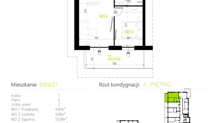 Rzut - Mieszkanie na sprzedaż 2 pokoje o powierzchni 41,06 m² - numer B6M21 w Osiedle Natura Park etap II
