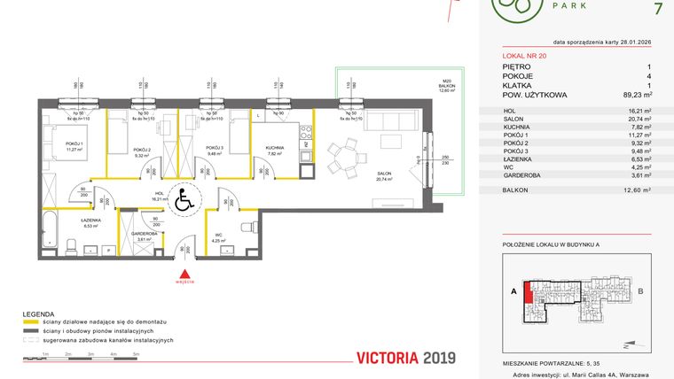 Rzut - Mieszkanie na sprzedaż 4 pokoje o powierzchni 88,9 m² - numer 20 w Olchowy Park VII
