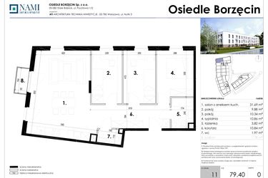 Rzut - Mieszkanie na sprzedaż 4 pokoje o powierzchni 79,4 m² - numer 11 w Osiedle Borzęcin