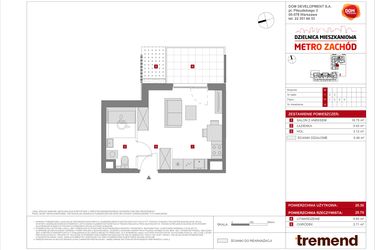 Rzut - Mieszkanie na sprzedaż 1 pokój o powierzchni 25,3 m² - numer B.4 w Dzielnica Mieszkaniowa Metro Zachód - etap 8.2