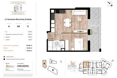 Rzut - Mieszkanie na sprzedaż 2 pokoje o powierzchni 40,98 m² - numer A9 w Krzesławickie Tarasy