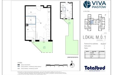 Rzut - Mieszkanie na sprzedaż 2 pokoje o powierzchni 44,02 m² - numer M.0.1 w Viva Piastów
