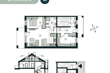 Rzut - Mieszkanie na sprzedaż 3 pokoje o powierzchni 66,43 m² - numer M2 w Aleja Wiśniowa Pogórze