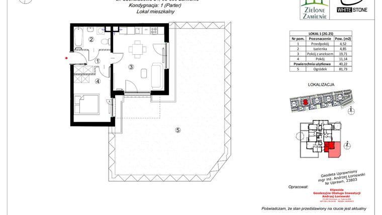 Rzut - Mieszkanie na sprzedaż 2 pokoje o powierzchni 40,22 m² - numer 2G.25 w Zielone Zamienie IX