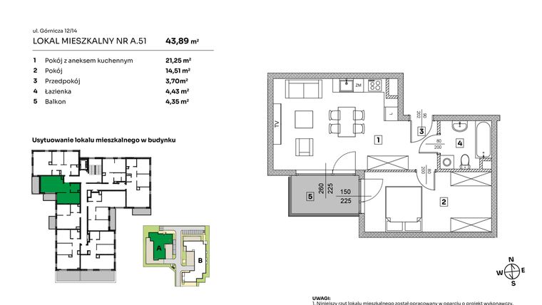 Rzut - Mieszkanie na sprzedaż 2 pokoje o powierzchni 43,89 m² - numer A.51 w Parkove Love