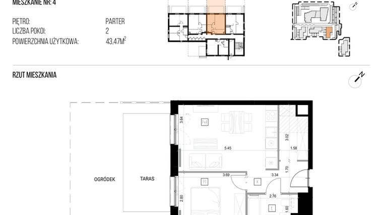 Rzut - Mieszkanie na sprzedaż 2 pokoje o powierzchni 43,47 m² - numer 22I/04 w NATURAMA II