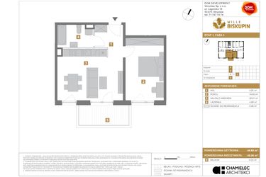 Rzut - Mieszkanie na sprzedaż 2 pokoje o powierzchni 44,6 m² - numer P8 w Wille Biskupin III