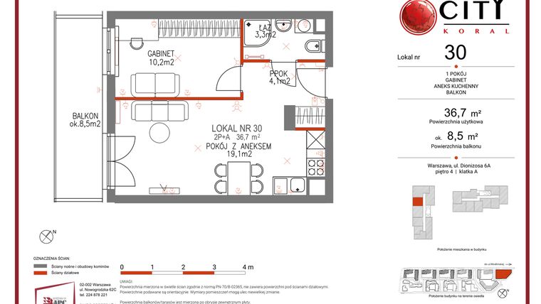 Rzut - Mieszkanie na sprzedaż 2 pokoje o powierzchni 36,7 m² - numer 30 w Comfort City Koral