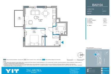 Rzut - Mieszkanie na sprzedaż 2 pokoje o powierzchni 46,05 m² - numer BA0104 w Talarowa Park