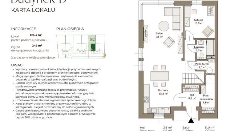 Rzut - Dom na sprzedaż 6 pokoi o powierzchni 194,4 m² - numer B w Słowackiego 5