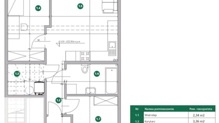 Rzut - Mieszkanie na sprzedaż 3 pokoje o powierzchni 51,79 m² - numer 5.39 w Osiedle Parkowe Tyczyn etap II