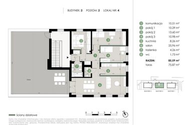 Rzut - Mieszkanie na sprzedaż 4 pokoje o powierzchni 85,59 m² - numer 2.4. w Osiedle Kwiatowa