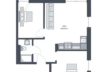 Rzut - Mieszkanie na sprzedaż 3 pokoje o powierzchni 48,94 m² - numer M24 w TARASY GĄSKI