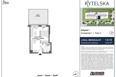 Rzut - Mieszkanie na sprzedaż 1 pokój o powierzchni 30,82 m² - numer 1.0.12 w Rytelska