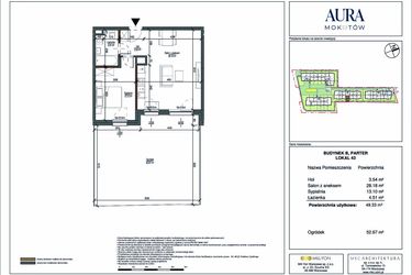 Rzut - Mieszkanie na sprzedaż 2 pokoje o powierzchni 49,33 m² - numer 43 w Aura Mokotów II
