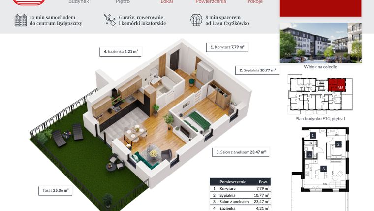 Rzut - Mieszkanie na sprzedaż 2 pokoje o powierzchni 46,24 m² - numer 6 w Tęczowy Zakątek F-14
