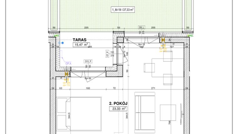 Rzut - Mieszkanie na sprzedaż 1 pokój o powierzchni 37,33 m² - numer B11 w Nowe Centrum Południowe etap IV