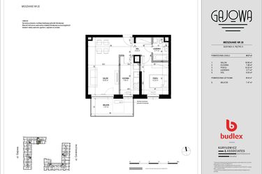 Rzut - Mieszkanie na sprzedaż 2 pokoje o powierzchni 47,17 m² - numer 20 w Gajowa bud. A