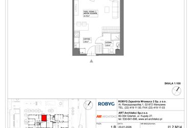 Rzut - Mieszkanie na sprzedaż 1 pokój o powierzchni 31,69 m² - numer I1.2M14 w Nowa Wałowa bud. I1