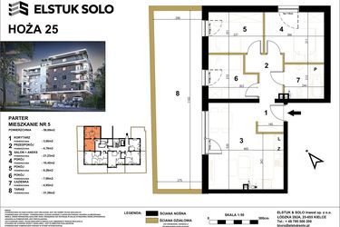 Rzut - Lokal użytkowy na sprzedaż 4 pokoje o powierzchni 59,69 m² - numer 5 w Hoża 25