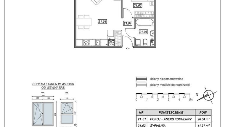 Rzut - Mieszkanie na sprzedaż 2 pokoje o powierzchni 45,5 m² - numer 9.A.21 w Nowe Południe bud. 9