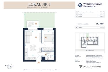 Rzut - Mieszkanie na sprzedaż 2 pokoje o powierzchni 36,1 m² - numer 3 w Wypoczynkowa Residence - apartamenty inwestycyjne