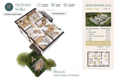 Rzut - Mieszkanie na sprzedaż 3 pokoje o powierzchni 57,66 m² - numer A3/2 w Spokojna Wólka etap IV