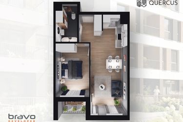 Rzut - Mieszkanie na sprzedaż 2 pokoje o powierzchni 43,65 m² - numer B2.126 w Quercus