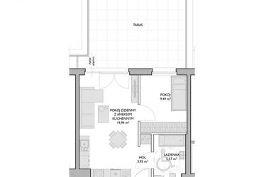 Rzut - Mieszkanie na sprzedaż 2 pokoje o powierzchni 38,95 m² - numer WO/P3/2 w Wiszące Ogrody