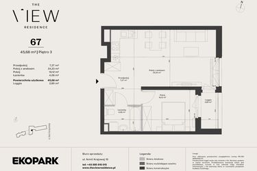 Rzut - Mieszkanie na sprzedaż 2 pokoje o powierzchni 45,68 m² - numer 67 w The View