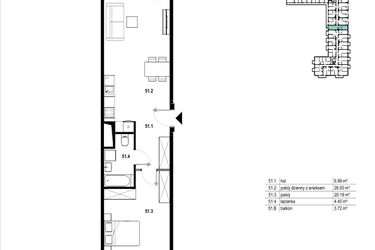 Rzut - Mieszkanie na sprzedaż 2 pokoje o powierzchni 57,63 m² - numer C3.51 w Osiedle Mozaika