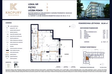 Rzut - Mieszkanie na sprzedaż 2 pokoje o powierzchni 55,84 m² - numer M01 w Kacpury Residence