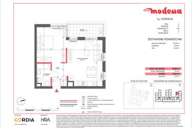 Rzut - Mieszkanie na sprzedaż 1 pokój o powierzchni 50,38 m² - numer A.033 w Modena II