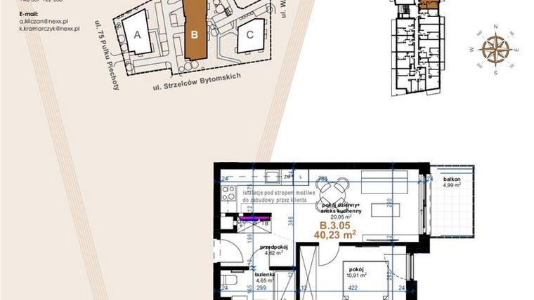 Rzut - Mieszkanie na sprzedaż 2 pokoje o powierzchni 40,23 m² - numer VB.3.05 w Vanda Park