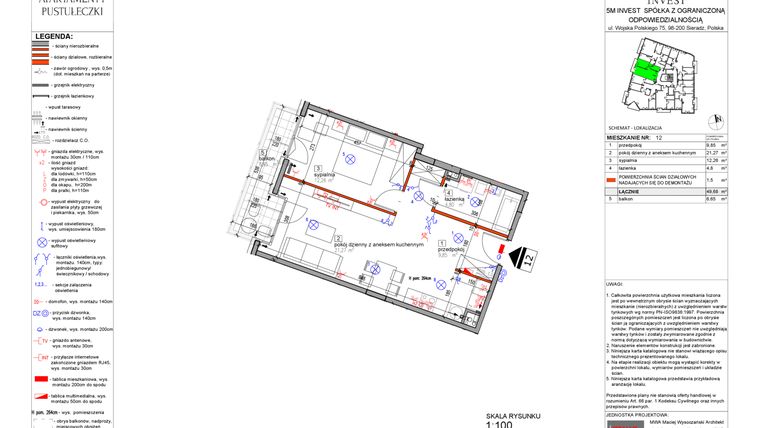 Rzut - Mieszkanie na sprzedaż 2 pokoje o powierzchni 48,18 m² - numer 12 w Apartamenty Pustułeczki
