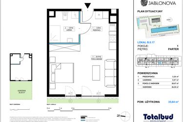 Rzut - Mieszkanie na sprzedaż 1 pokój o powierzchni 35,64 m² - numer B.0.17 w Jabłonova