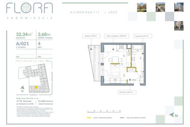 Rzut - Mieszkanie na sprzedaż 1 pokój o powierzchni 32,56 m² - numer A.21 w Flora Śródmieście
