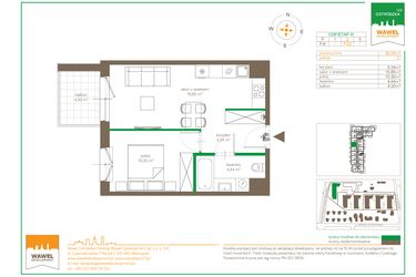 Rzut - Mieszkanie na sprzedaż 2 pokoje o powierzchni 36,93 m² - numer F/22 w Ostródzka 123 - III etap