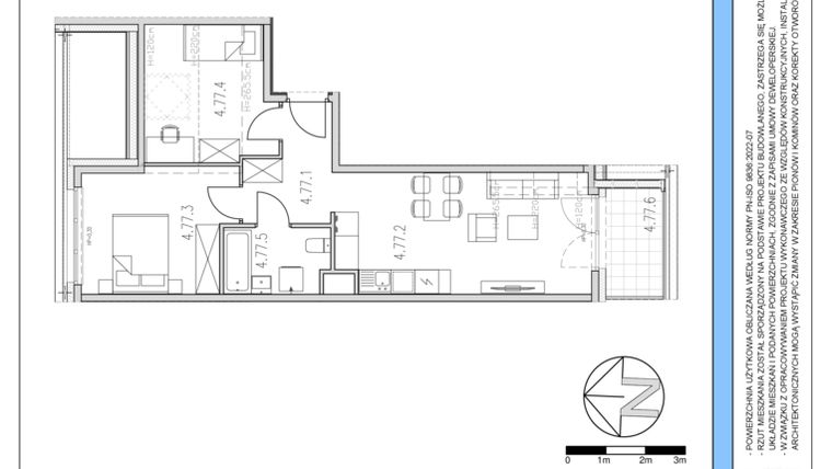 Rzut - Mieszkanie na sprzedaż 2 pokoje o powierzchni 48,03 m² - numer 77 w Osiedle Solne etap II