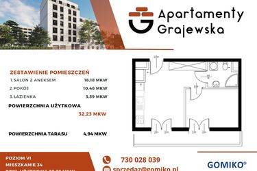 Rzut - Mieszkanie na sprzedaż 2 pokoje o powierzchni 32,23 m² - numer 34 w Apartamenty Grajewska