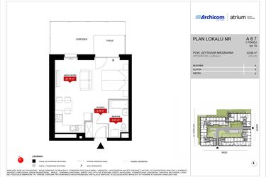 Rzut - Mieszkanie na sprzedaż 1 pokój o powierzchni 33,86 m² - numer A6 7 w Atrium - Nowy Szczepin