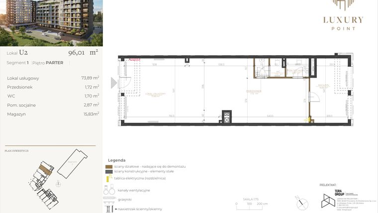 Rzut - Lokal użytkowy na sprzedaż 1 pokój o powierzchni 96,01 m² - numer LU2 w LUXURY POINT