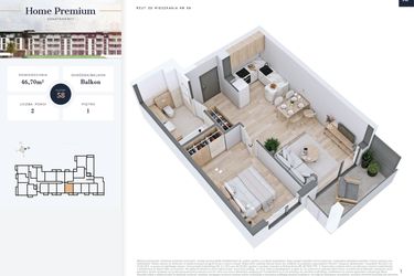 Rzut - Mieszkanie na sprzedaż 2 pokoje o powierzchni 46,7 m² - numer 58 w Apartamenty Home Premium etap 2
