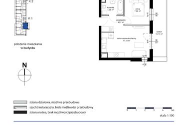 Rzut - Mieszkanie na sprzedaż 2 pokoje o powierzchni 33,64 m² - numer 6 w Kwarcowe Wzgórze - bud. 2