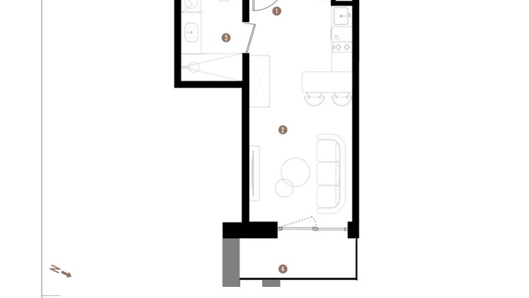Rzut - Mieszkanie na sprzedaż 1 pokój o powierzchni 25,72 m² - numer A2.4.07 w Apartamenty Grundmanna