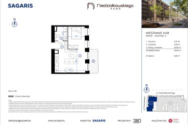 Rzut - Mieszkanie na sprzedaż 1 pokój o powierzchni 33,46 m² - numer M.08 w Niedziałkowskiego Park