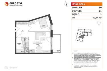 Rzut - Mieszkanie na sprzedaż 2 pokoje o powierzchni 40,44 m² - numer 30 w Leśna Góra